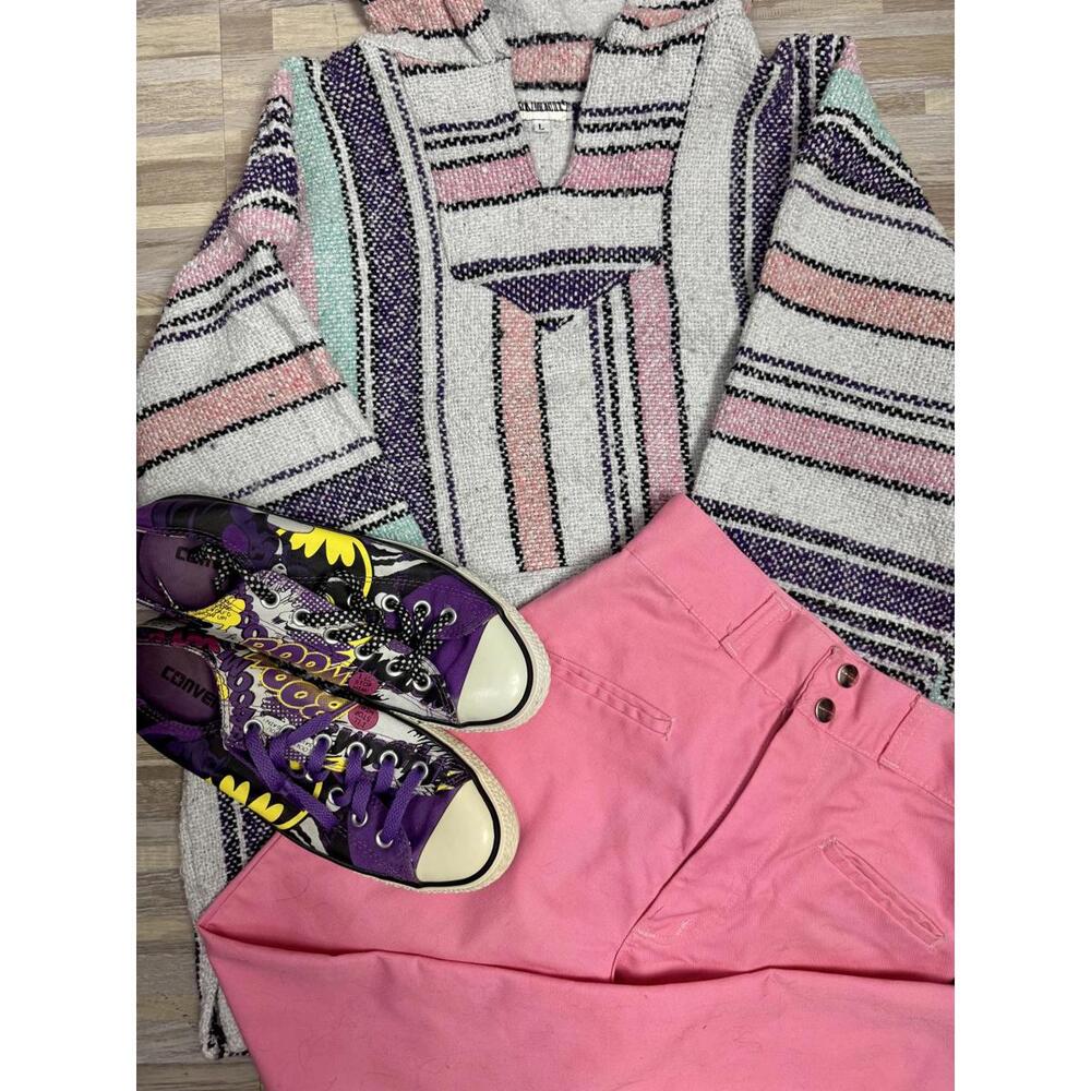 Pastel Baja Hoodie Poncho Striped Mexican Blanket Pullover Soft Grunge Size L‎